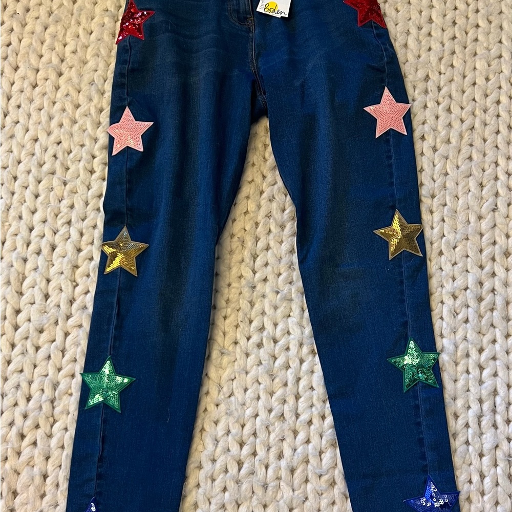 Brand New with Tag Mini Boden Mid Vintage Denim Sequin Applique Star Jeans